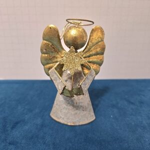 Vintage Angel Christmas Ornament Mica Metal 5 1/2" Gold Mid Century Modern 60s
